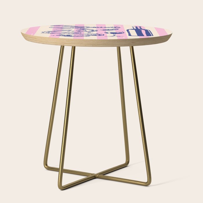Seafood and Wine - Retro Pink Stripes Illustration Side Table Gallery Image 1