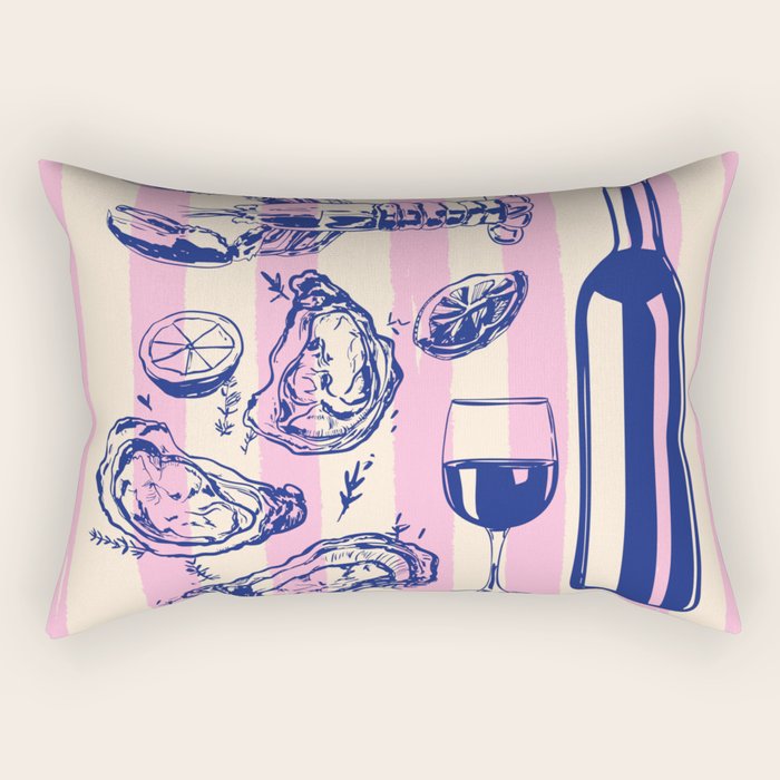 Seafood and Wine - Retro Pink Stripes Illustration Rectangular Pillow Gallery Image 2