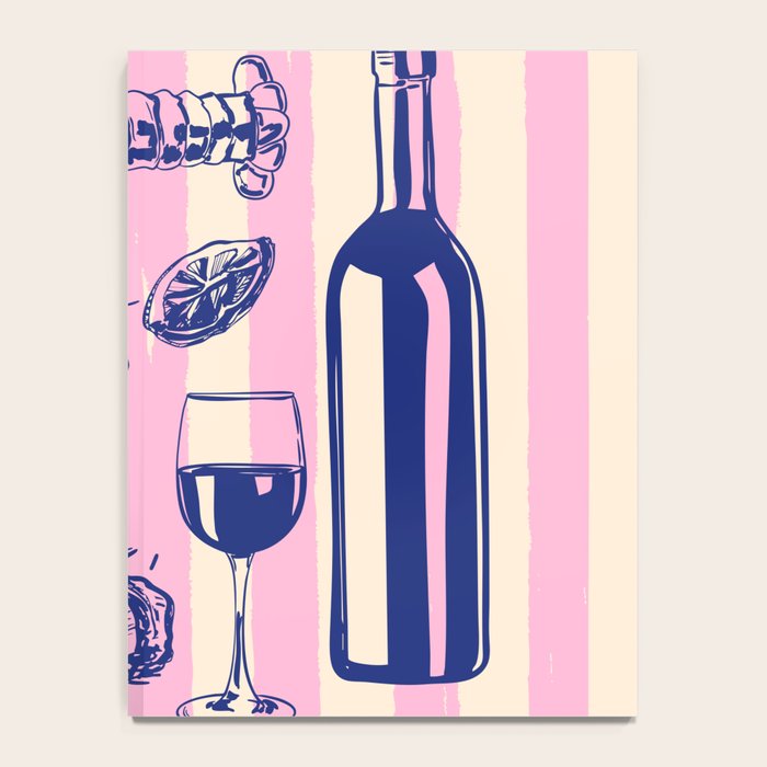Seafood and Wine - Retro Pink Stripes Illustration Notebook Gallery Image 4