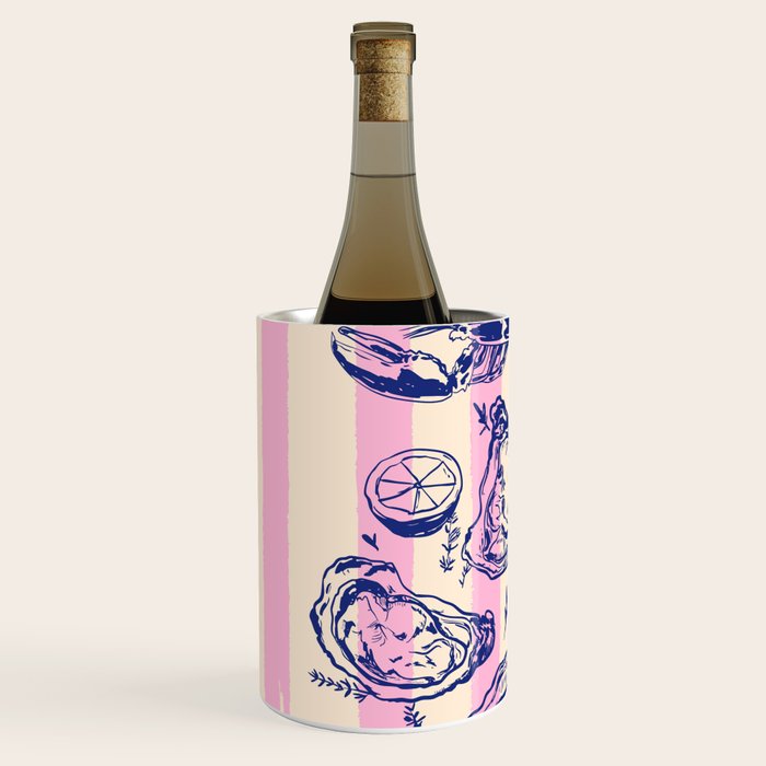 Seafood and Wine - Retro Pink Stripes Illustration Wine Chiller Gallery Image 2