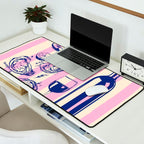 Seafood and Wine - Retro Pink Stripes Illustration Desk Mat Gallery Image 2