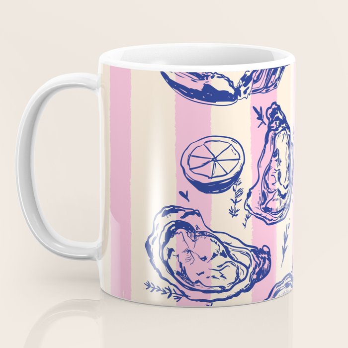 Seafood and Wine - Retro Pink Stripes Illustration Coffee Mug Gallery Image 3