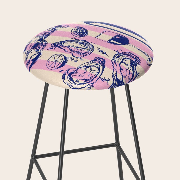 Seafood and Wine - Retro Pink Stripes Illustration Stool Gallery Image 2