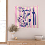 Seafood and Wine - Retro Pink Stripes Illustration Wall Tapestry Gallery Image 2