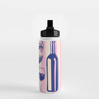 Seafood and Wine - Retro Pink Stripes Illustration Water Bottle Gallery Image 2