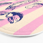 Seafood and Wine - Retro Pink Stripes Illustration Bath Mat Gallery Image 3