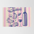 Seafood and Wine - Retro Pink Stripes Illustration Rug Gallery Image 2