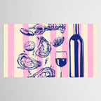 Seafood and Wine - Retro Pink Stripes Illustration Tablecloth Gallery Image 2