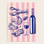 Seafood and Wine - Retro Pink Stripes Illustration Poster Gallery Image 4