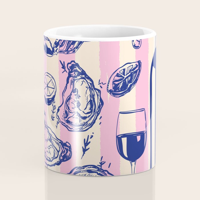 Seafood and Wine - Retro Pink Stripes Illustration Coffee Mug Gallery Image 4
