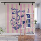 Seafood and Wine - Retro Pink Stripes Illustration Wall Mural Gallery Image 1