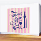 Seafood and Wine - Retro Pink Stripes Illustration Wall Mural Gallery Image 2
