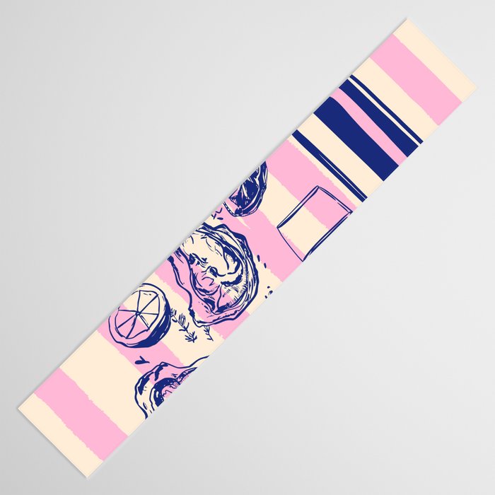 Seafood and Wine - Retro Pink Stripes Illustration Table Runner Gallery Image 3