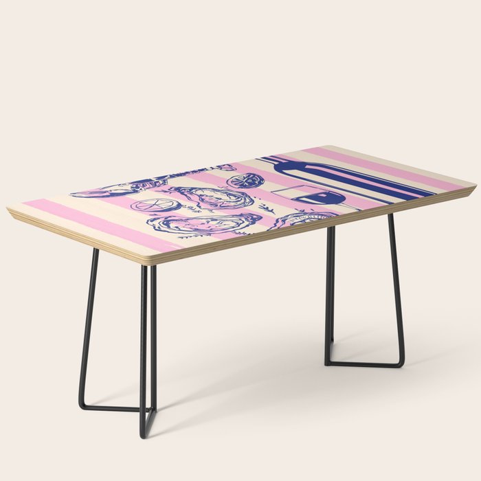 Seafood and Wine - Retro Pink Stripes Illustration Coffee Table Gallery Image 1