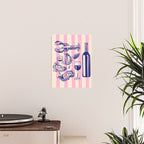 Seafood and Wine - Retro Pink Stripes Illustration Poster Gallery Image 2