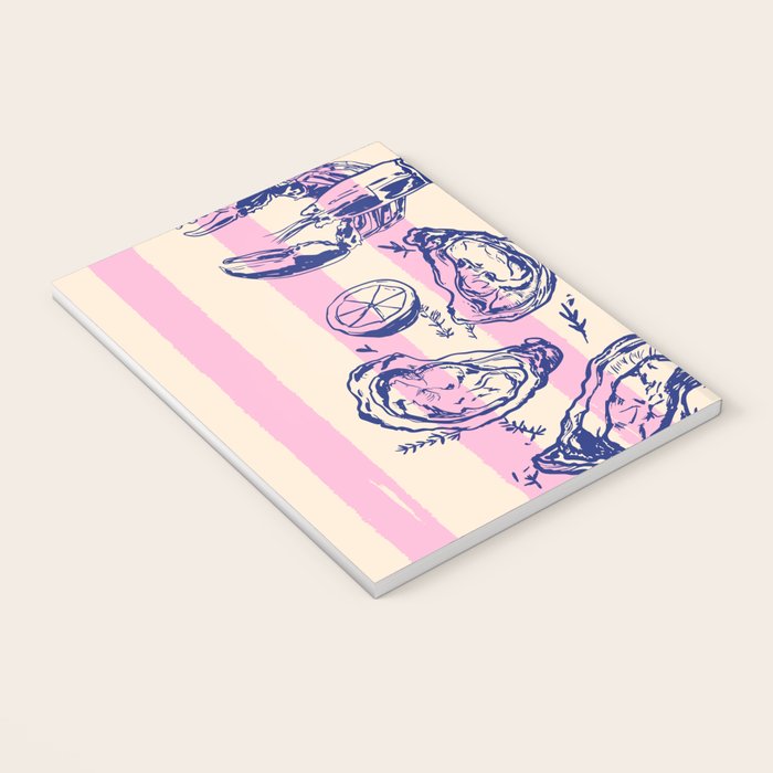 Seafood and Wine - Retro Pink Stripes Illustration Notebook Gallery Image 3