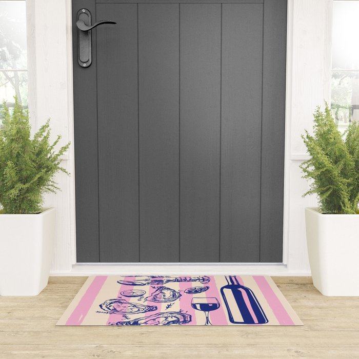 Seafood and Wine - Retro Pink Stripes Illustration Welcome Mat Gallery Image 3