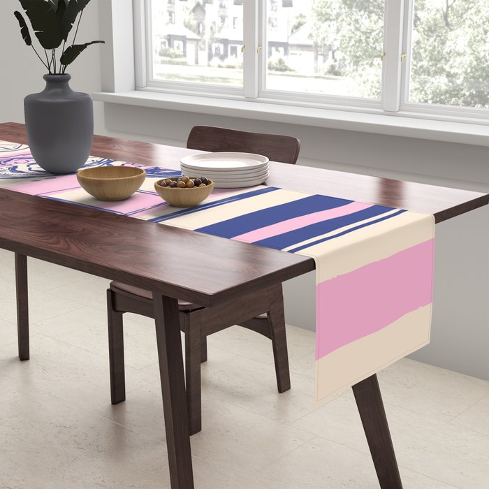Seafood and Wine - Retro Pink Stripes Illustration Table Runner Gallery Image 2