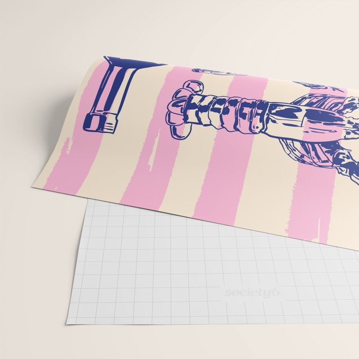 Seafood and Wine - Retro Pink Stripes Illustration Wrapping Paper Gallery Image 2
