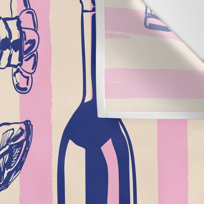 Seafood and Wine - Retro Pink Stripes Illustration Wall Tapestry Gallery Image 3