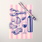 Seafood and Wine - Retro Pink Stripes Illustration Wrapping Paper Gallery Image 1