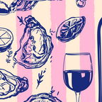 Seafood and Wine - Retro Pink Stripes Illustration Coffee Mug Gallery Image 2