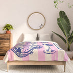 Seafood and Wine - Retro Pink Stripes Illustration Comforter Gallery Image 3
