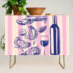 Seafood and Wine - Retro Pink Stripes Illustration Credenza Gallery Image 1