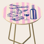 Seafood and Wine - Retro Pink Stripes Illustration Side Table Gallery Image 2
