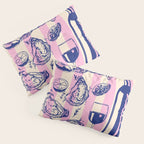 Seafood and Wine - Retro Pink Stripes Illustration Pillow Sham Gallery Image 3