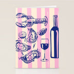 Seafood and Wine - Retro Pink Stripes Illustration Stationery Card Gallery Image 2