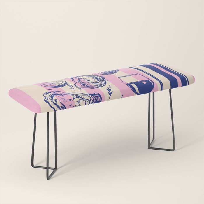 Seafood and Wine - Retro Pink Stripes Illustration Bench Gallery Image 1
