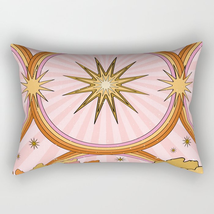Hippie pink rainbow and sun, abstract landscape Rectangular Pillow Gallery Image 2