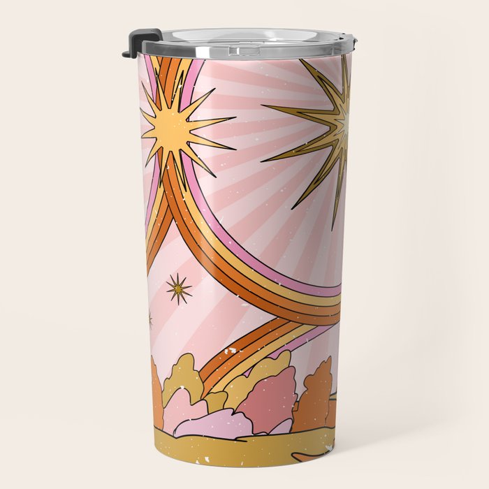 Hippie pink rainbow and sun, abstract landscape Travel Mug Gallery Image 3