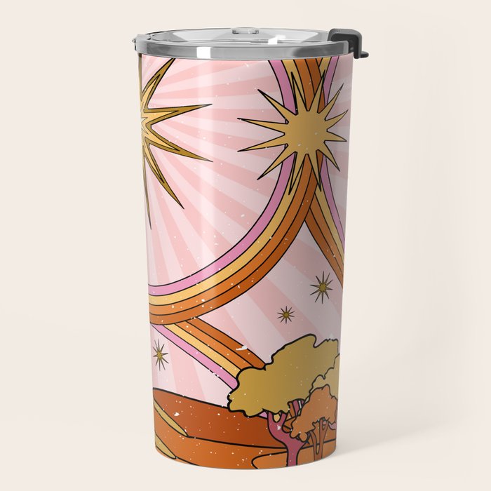 Hippie pink rainbow and sun, abstract landscape Travel Mug Gallery Image 2