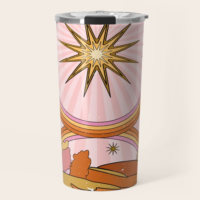 Hippie pink rainbow and sun, abstract landscape Travel Mug Gallery Image 1
