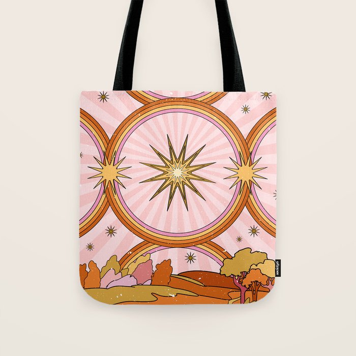 Hippie pink rainbow and sun, abstract landscape Tote Bag Gallery Image 1