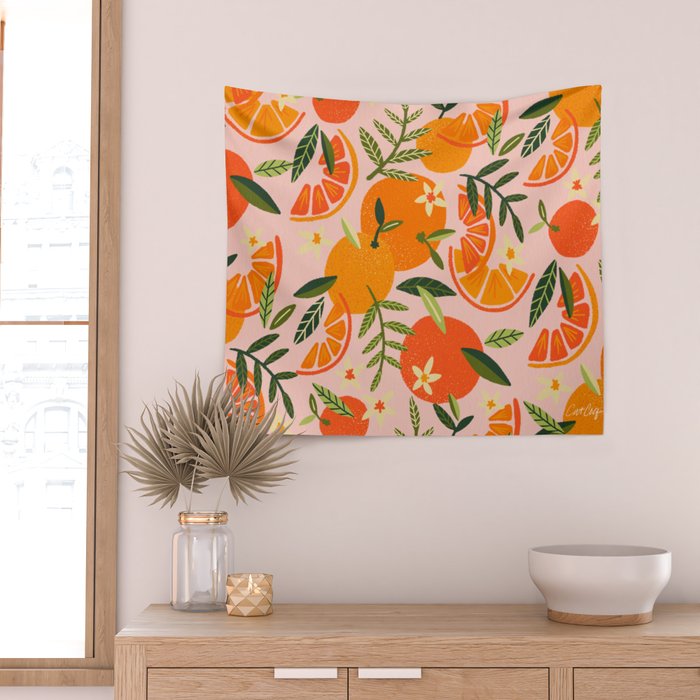 Orange Blooms - Blush Wall Tapestry Gallery Image 2