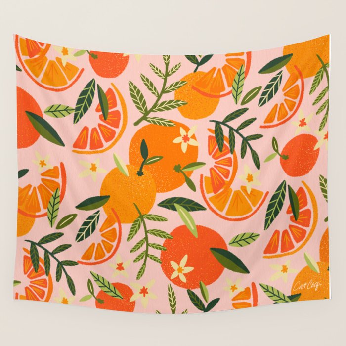 Orange Blooms - Blush Wall Tapestry Gallery Image 1
