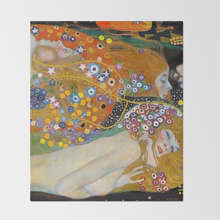 Gustav Klimt Water Serpents II Throw Blanket Gallery Image 2