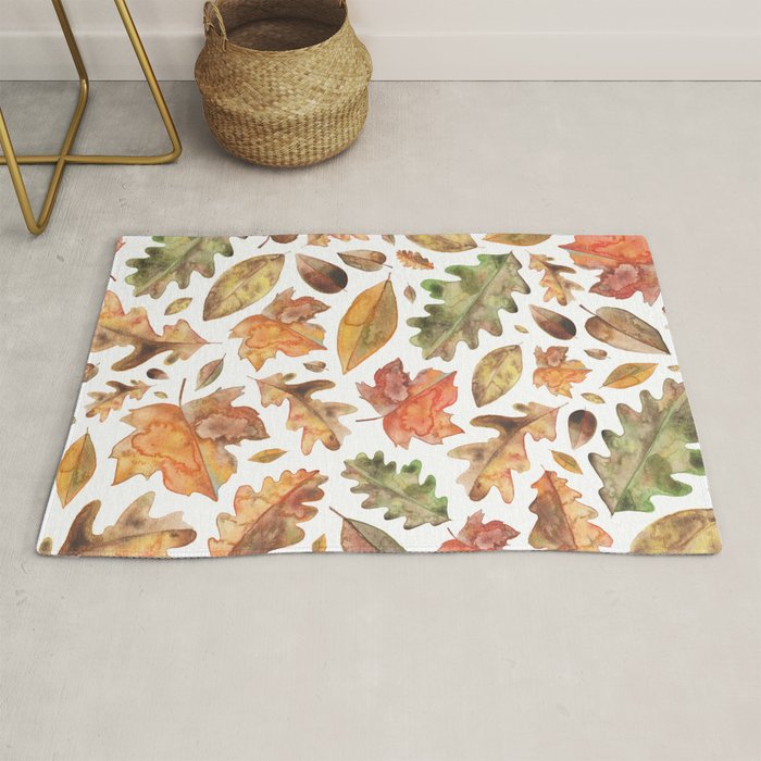 Watercolour Autumn Leaves. Rug Gallery Image 1