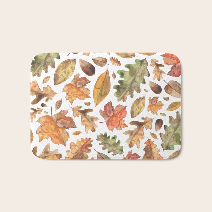 Watercolour Autumn Leaves. Bath Mat Gallery Image 1