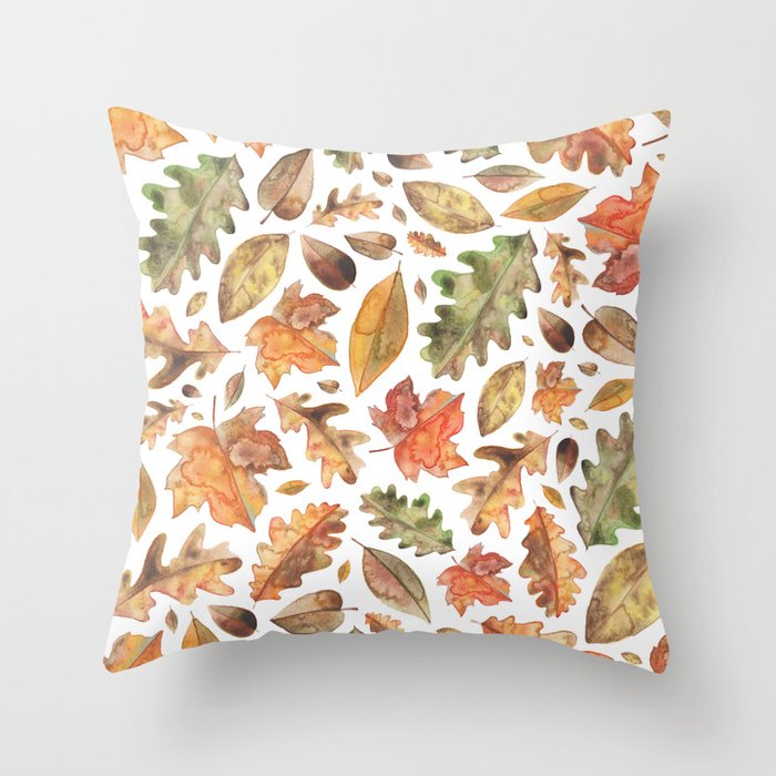 Watercolour Autumn Leaves. Throw Pillow Gallery Image 6