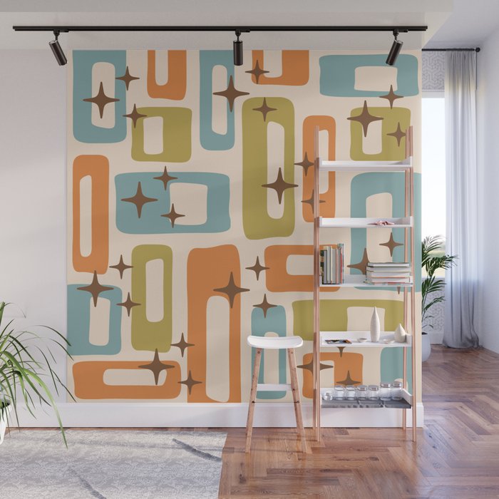 Mid Century Modern Style 922 Orange Green Blue Wall Mural Gallery Image 1