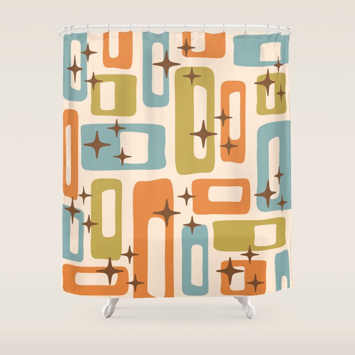 Mid Century Modern Style 922 Orange Green Blue Shower Curtain Gallery Image 1