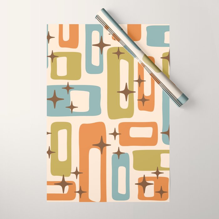 Mid Century Modern Style 922 Orange Green Blue Wrapping Paper Gallery Image 1
