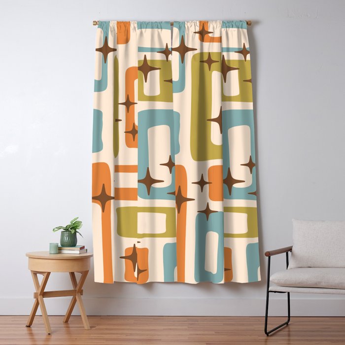 Mid Century Modern Style 922 Orange Green Blue Window Curtain Gallery Image 5