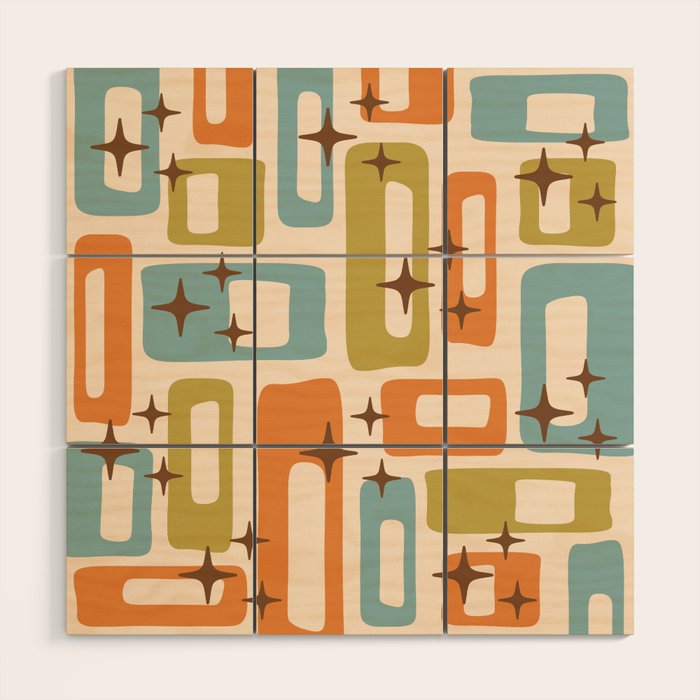 Mid Century Modern Style 922 Orange Green Blue Wood Wall Art Gallery Image 1