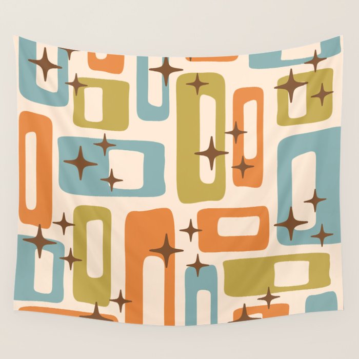 Mid Century Modern Style 922 Orange Green Blue Wall Tapestry Gallery Image 1