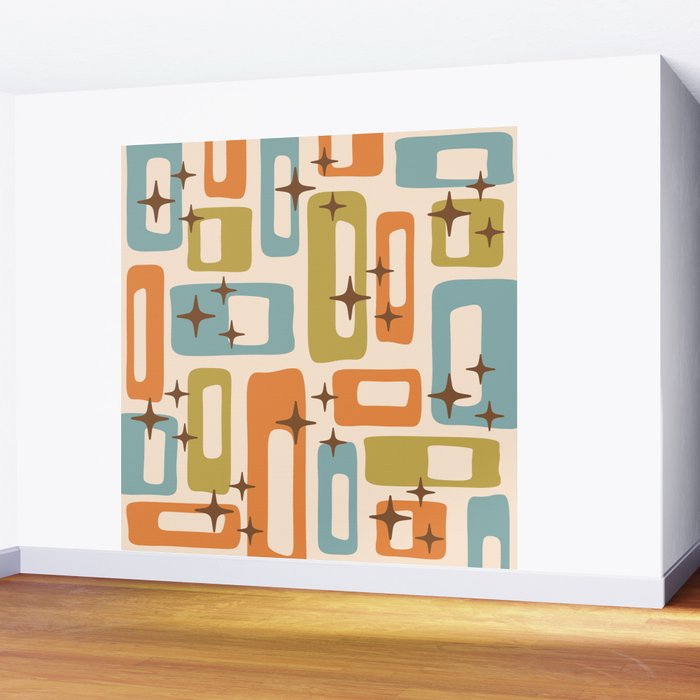 Mid Century Modern Style 922 Orange Green Blue Wall Mural Gallery Image 2